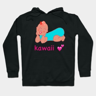 Cute Kawaii baby with the word kawaii and pink hearts Hoodie